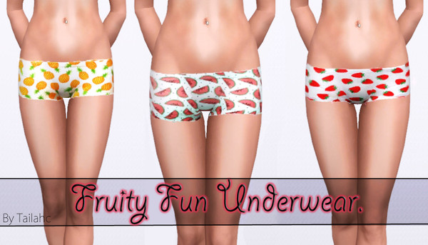 Sims 3 — Fruity Fun Underwear. by tailahchapman — Watermelon, Pineapple and Strawberry Print Underwear. Available as