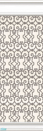 Sims 2 — jsf2WhiteScrollwork by jsf — Broad, white moldings hold wallpaper with gray scroll work on a light background.