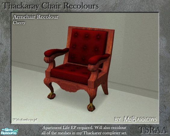Sims 2 — Thackaray Chair Recolours - Cherry by MsBarrows — A recolour of the Thackaray Chair armchair from Apartment