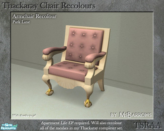 Sims 2 — Thackaray Chair Recolours - Park Lane by MsBarrows — A recolour of the Thackaray Chair armchair from Apartment