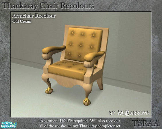 Sims 2 — Thackaray Chair Recolours - Old Cream by MsBarrows — A recolour of the Thackaray Chair armchair from Apartment