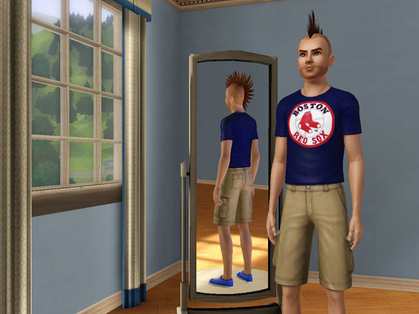 Sims 3 — Red Sox Tee by Flervin2 — Adult Male Tee with a Boston Red Sox logo on the front center of a dark blue colored