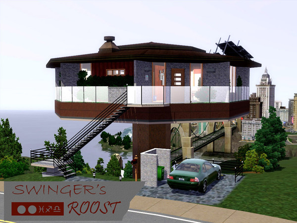 Sims 3 — Swinger's Roost by comet65 — Built on a hillside, this groovy pad isn't for the vertigo-set. The octagonal shape