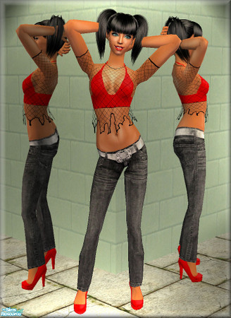 Sims 2 — Red top with belted denim by killercsaj — Hope you like it!