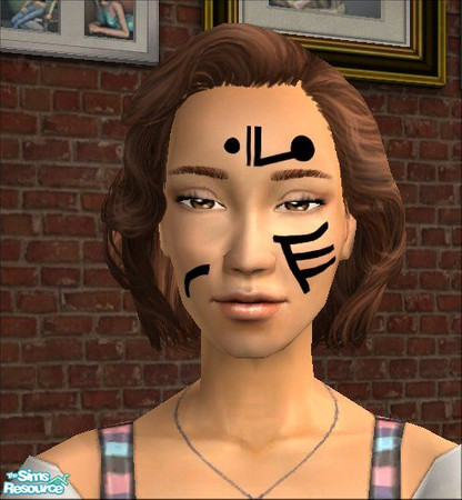 Sims 2 — Tribal face tattoos - 15 by scatterjoy — One of the Castaway Stories native face tattoos recolored to black.