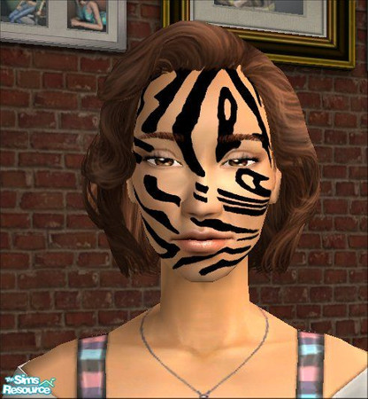Sims 2 — Tribal face tattoos - 14 by scatterjoy — One of the Castaway Stories native face tattoos recolored to black.