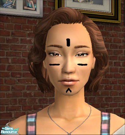 Sims 2 — Tribal face tattoos - 12 by scatterjoy — One of the Castaway Stories native face tattoos recolored to black.