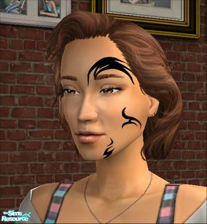 Sims 2 — Tribal face tattoos - 10 by scatterjoy — One of the Castaway Stories native face tattoos recolored to black.