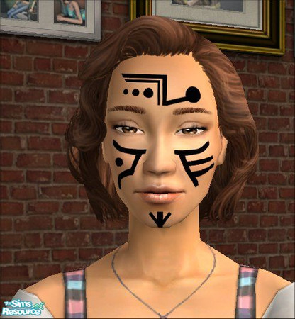 Sims 2 — Tribal face tattoos - 8 by scatterjoy — One of the Castaway Stories native face tattoos recolored to black. Will