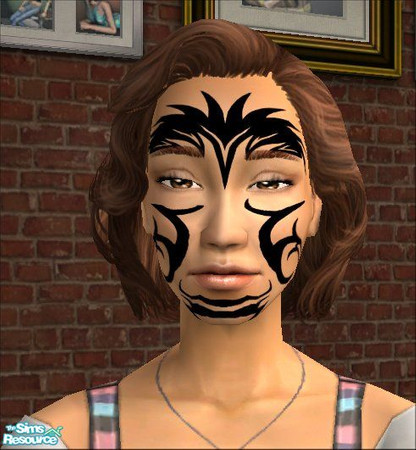 Sims 2 — Tribal face tattoos - 6 by scatterjoy — One of the Castaway Stories native face tattoos recolored to black. Will