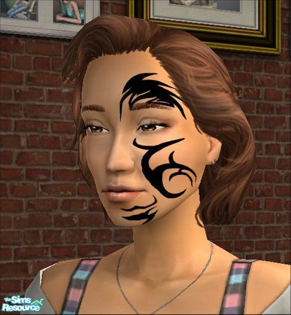 Sims 2 — Tribal face tattoos - 5 by scatterjoy — One of the Castaway Stories native face tattoos recolored to black. Will