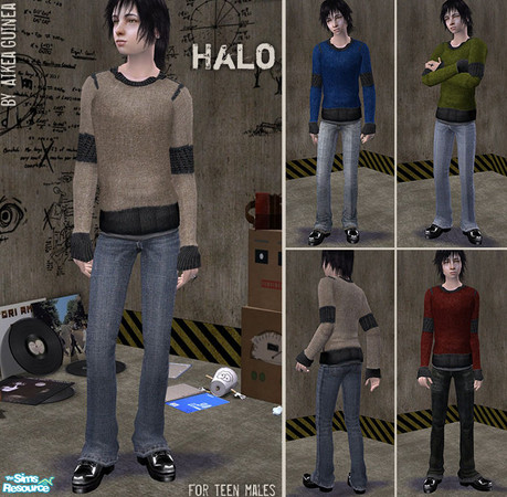 Sims 2 — Halo - Sweaters with Jeans for Teen Males by aikea_guinea — Set of four sweaters with bootcut jeans for Teen