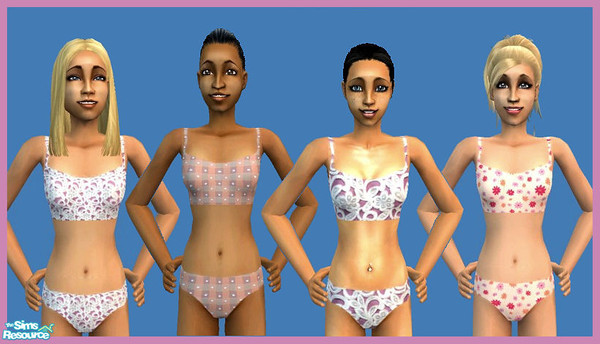 Sims 2 — Pretty In Pink by cariadbach — A set of four pink Teen undies. Cozy crop top with matching briefs. Can be worn