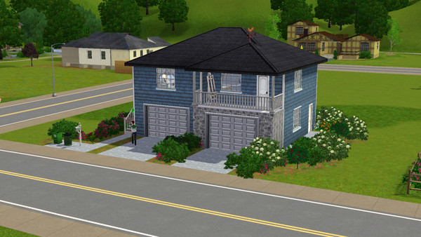 Sims 3 — Bluehaven by Arnero — A lofty house with an apartment on top of a double garage. Uppstairs: Bedroom, bath,