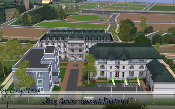 Sims 3 — Big Government District by tengeltam2 — City Hall, Police Department, Military HQ