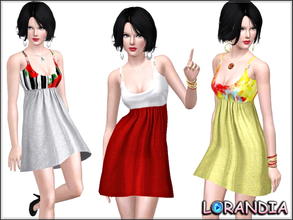 Sims 3 — Summer dress by LorandiaSims3 — Summer dress, 3 recolorable areas, 3 color variations in the same pack, custom