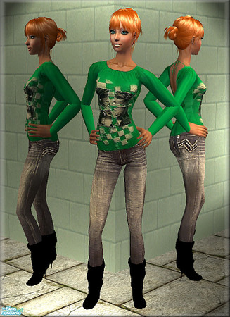 Sims 2 — Green sweater with denim and boots by killercsaj — I very like this outfit, hope you will too! :)