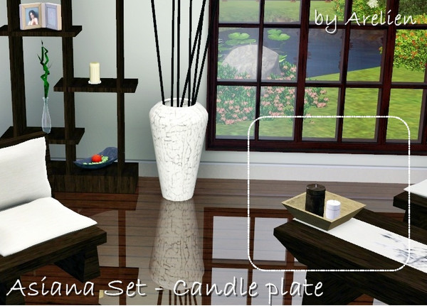 Sims 3 — Asiana set - candle plate by Arelien — Square shallow plate/bowl containing 2 decorative candles. The 2 candles