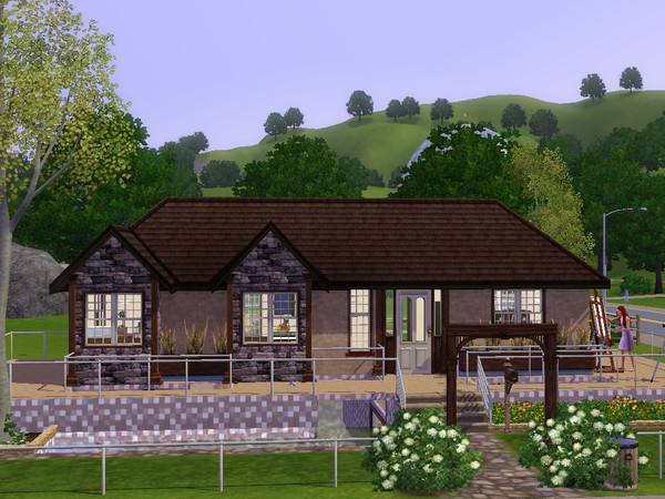 Sims 3 — Adobe by shimmshaw2 —  Three decks with outdoor dining, play, and skill areas and a wraparound pool. The master