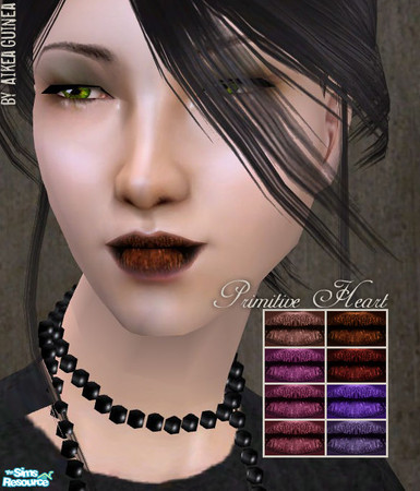 Sims 2 — Primitive Heart - Opaque Glittery Lipstick by aikea_guinea — Set of eight opaque glittery lipsticks with
