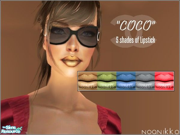 Sims 2 — Coco Lipstick by noaNikko — A fabulous lipstick as seen on the Spring/Summer 08 Chanel runway. 5 intense shades