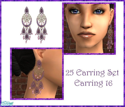 Sims 2 — 25 Earring Set - 16 by sinful_aussie — Purple Chandelier earrings.