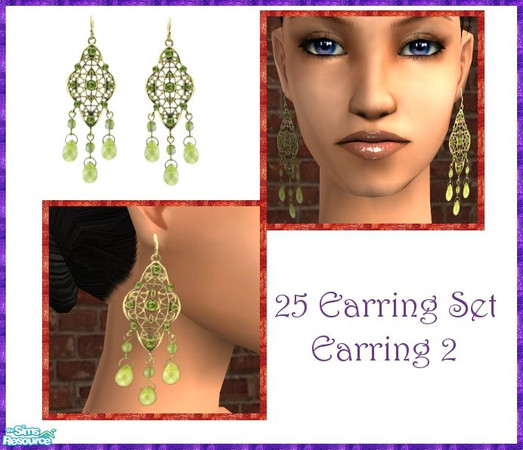 Sims 2 — 25 Earring Set - 2 by sinful_aussie — Green chandelier earrings.
