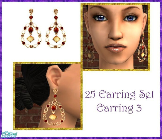 Sims 2 — 25 Earring Set - 3 by sinful_aussie — Red and gold earrings.