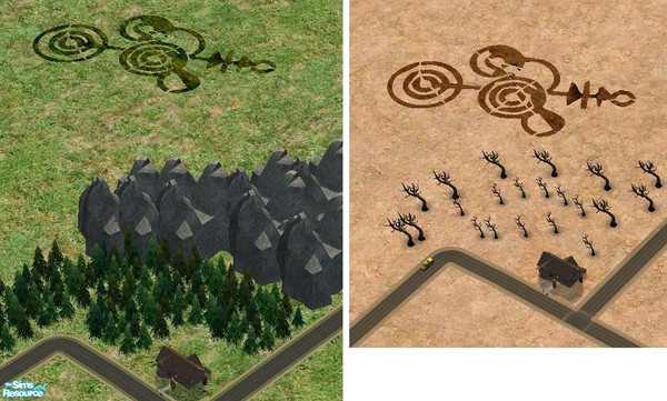Sims 2 — Crop Circles Neighborhood Decor by TheNinthWave — Two versions, one for lush neighborhoods, one for desert