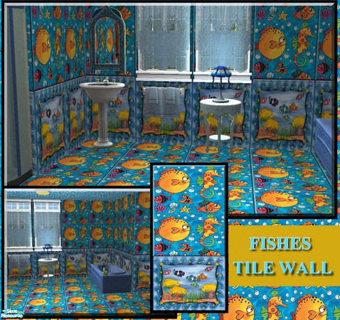 Sims 2 — Forever Blue - Wall-Fishes by allison731 — This item is part of Forever Blue set. Wall with cute fishes. Cost 7.