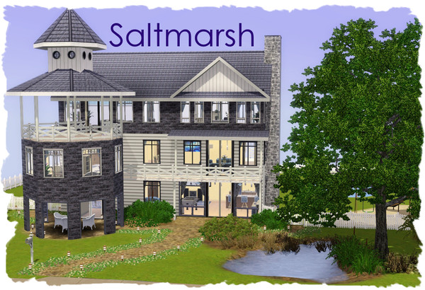 Sims 3 — Saltmarsh by elena99e2 — A large coastal home with many amenities! First Floor: Office, fitness room, rec room,