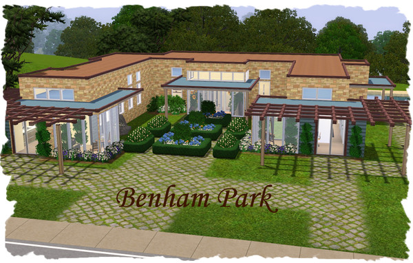 Sims 3 — Benham Park by elena99e2 — The floor plan features unusual shape with two entries, courtyard, and three