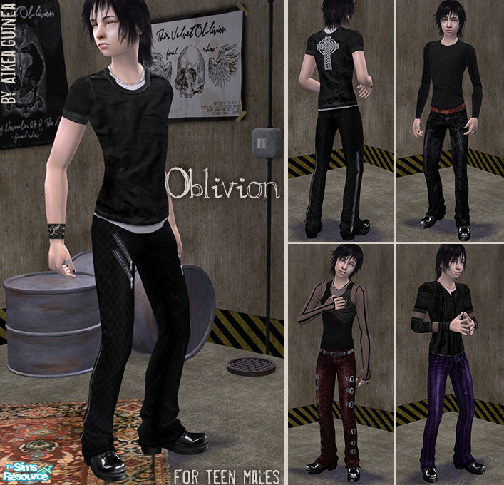 The Sims Resource - Oblivion - Gothic Outfits for Teen Males