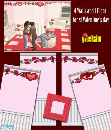 Sims 2 — grks Valentine set by greeksim — Four walls and one floor for your in-love sims to decorate their rooms. You can