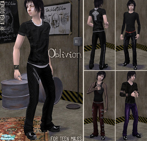 Sims 2 — Oblivion - Gothic Outfits for Teen Males by aikea_guinea — Set includes four outfits for teen males. Base game