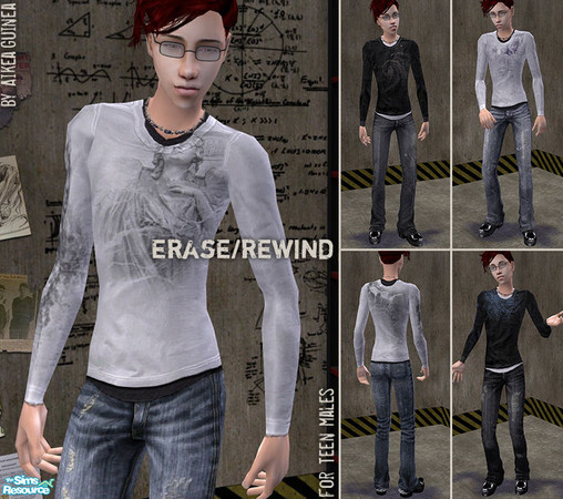 Sims 2 — Erase Rewind - Graphic Tees for Teen Males by aikea_guinea — Long-sleeved graphic t-shirts with distressed jeans