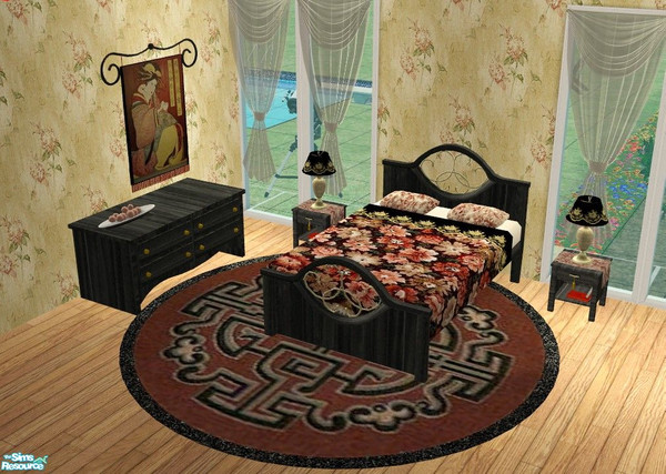 Sims 2 — Dynasty Bedroom by Riverwillows — Lovely bedroom in pretty reds and a touch of the Orient. All items base game.
