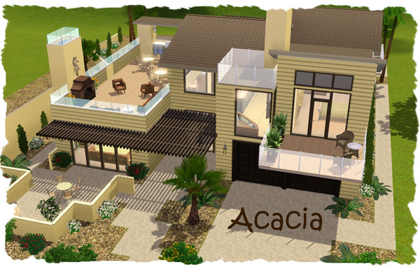 Sims 3 — Acacia by elena99e2 — This modern beachy house offers several large patios for company to enjoy as well as large