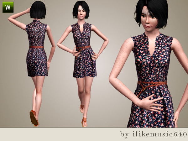 Sims 3 — Requested Belted Floral Dress AF by ILikeMusic640 — 
