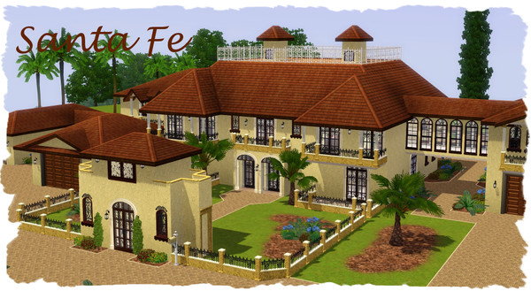 Sims 3 — Santa Fe by elena99e2 — Large, Mission style for a family of 5+. First Floor: Kitchen, dining room, living room,