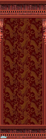 Sims 2 — jsf2ENKERPaisley by jsf — Deep red, Paisley, patterned, textured, wallpaper is encased in redwood moldings and