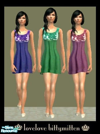 Sims 2 — Sequin Dresses Set by bittymittenz — A set of three dresses for adult females. You will need mesh 101 from liana