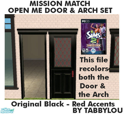 Sims 2 — TL - MM OpenMeDoor+Arch OrigBlackRedWd by TabbyLou — Maxis Original Black Wood with Red accents in Recolor of