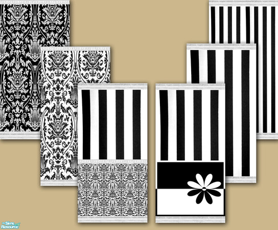 Sims 2 — Foxsensei DAMASK Wallpapers by foxysensei — Beautiful trendy damask wallpapers in black and white.