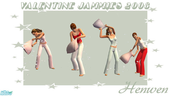 Sims 2 — Valentine Jammies 2008 by Henwen — A set of adult female PJ\'s with Valentine symbols on the bottom hem of the