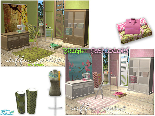 Sims 2 — the artist - pink & green recolor SET by linasometimes — Steffor\'s \"The Artist\" set recolored