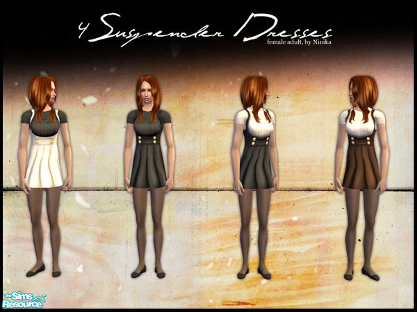 Sims 2 — Suspender Dresses by Ninika — A set of 4 suspender dresses. They all show up under everyday, except the