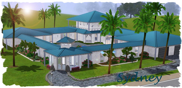 Sims 3 — Sydney by elena99e2 — A bright and airy home with a vast courtyard containing plenty of outdoor living space.