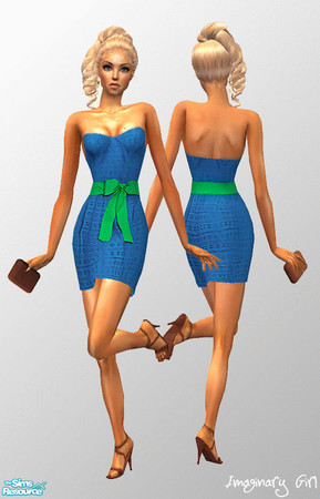 Sims 2 — DKNY blue dress with bow by Imaginary Boutique — it\'s summer time!
