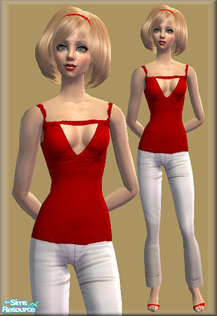 Sims 2 — Cutout red top with white satin pants by killercsaj — by killercsaj